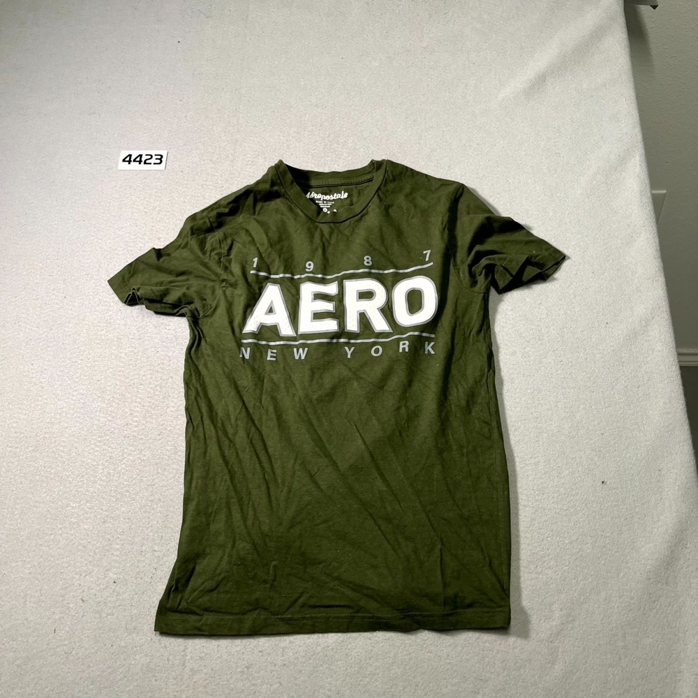 Aeropostale T Shirt Mens Small Olive Green Cotton‎ Graphic Logo Short Sleeve